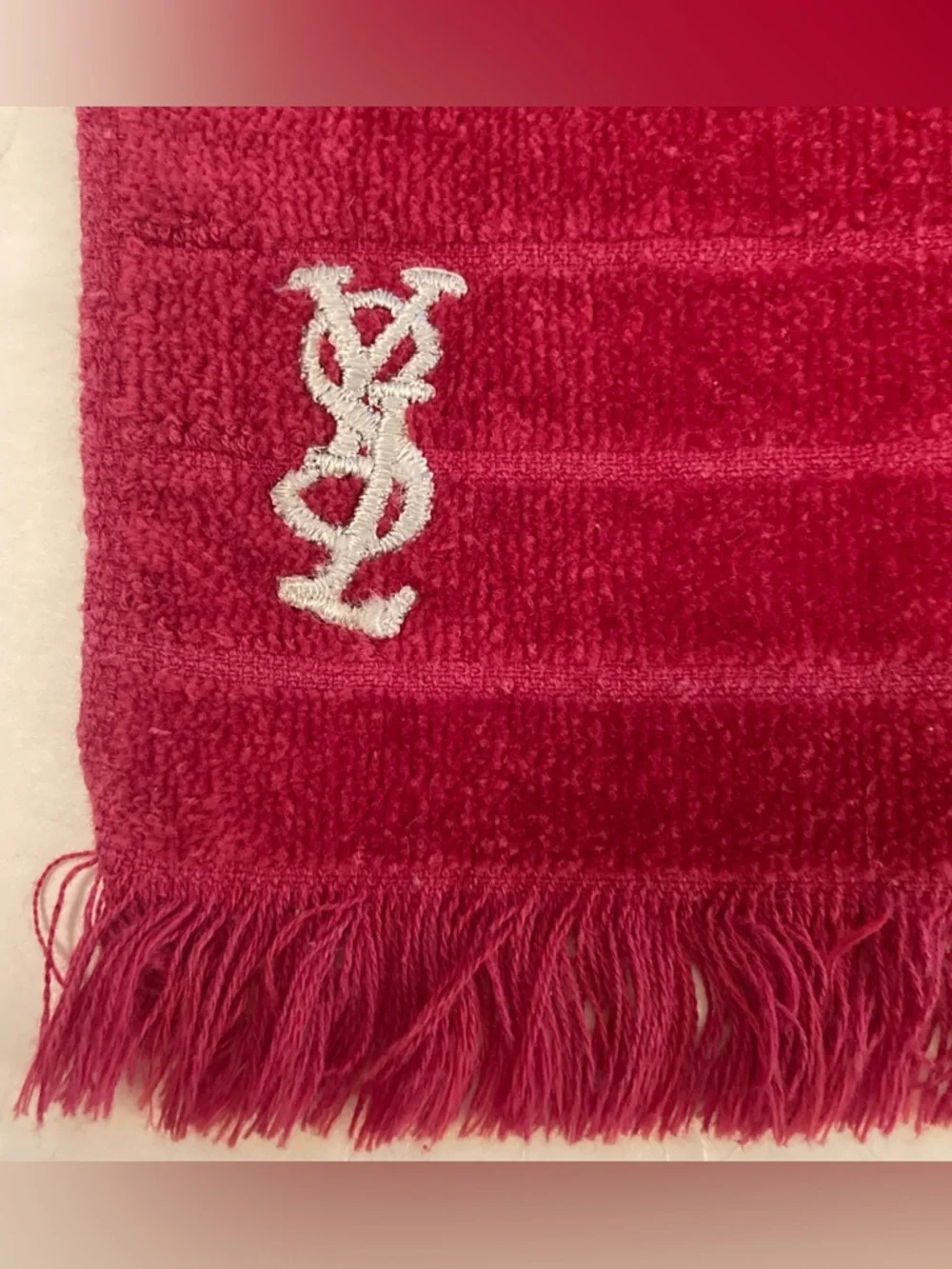 2 Vintage 70’s YSL Yves Saint Laurent Fieldcrest Hand Towels Stripe Red Orange